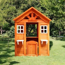 All Wooden Kids Playhouse With 2 Windows And Flowerpot Holder,42&quot;Lx46“Wx... - $267.39