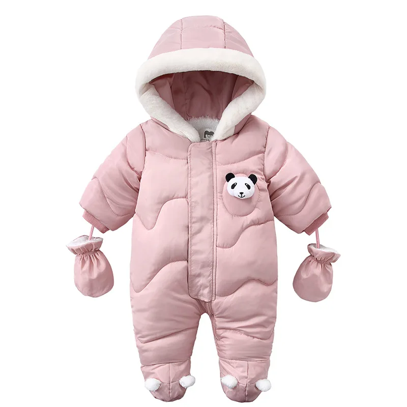 Winter Newborn Baby Coat Cute  Romper With Gloves Cotton Plus Velvet Warm Infant - £113.68 GBP