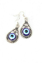 Teardrop Glass Cobalt Blue Infinite Eye Evil Eye Silver Plate Dangle Earrings - £4.74 GBP