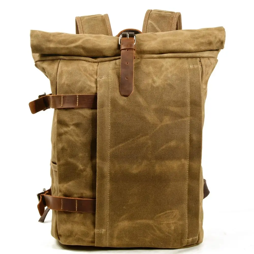 Oil Waxed Canvas Backpack Laptop Bag Multifunctional Outdoor Anti-theft Waterpro - £67.14 GBP