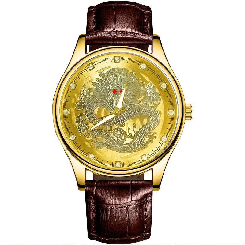 Luxury Gold Dragon Watch Men Business Watches Leather Band Analog Quartz... - £12.69 GBP