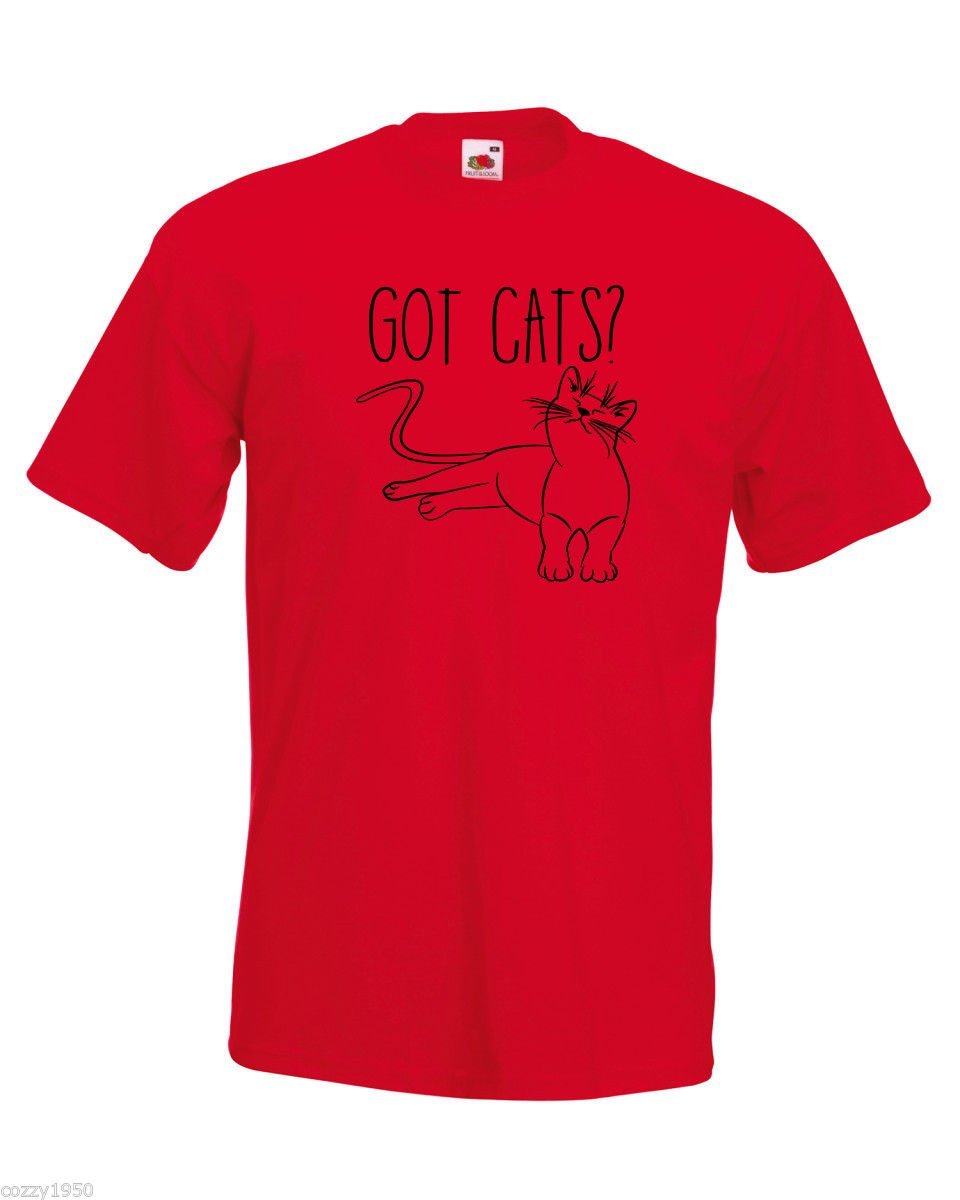 Mens T-Shirt Cute Relaxed Cat Quote Got Cats?, Funny Kitty TShirt Kitten Shirt - £19.37 GBP