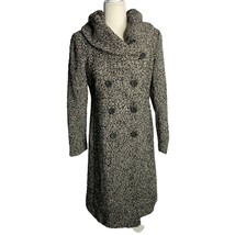 Calvin Klein Tweed Wool Blend Coat 2 Black Grey Herringbone Pockets Tie ... - £55.17 GBP