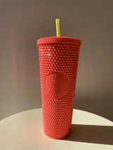 New Starbucks Summer 2022 Studded Dragon Fruit 24oz Tumbler Cup Red Salmon Pink - £39.66 GBP