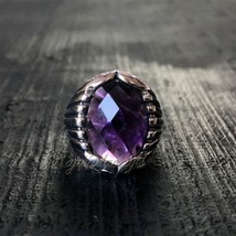 Genuine Purple Amethyst Ring 925 Silver Gift for Him February Birthstone Gift - £51.29 GBP
