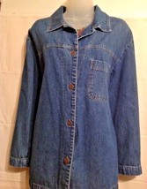 Studio Ease Women&#39;s 14W Blue Denim Button Front Shirt Long Sleeves 100% Cotton - £8.62 GBP