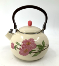 Vintage Franciscan Desert Rose Enamel Metal Tea Kettle with Handle - $37.13