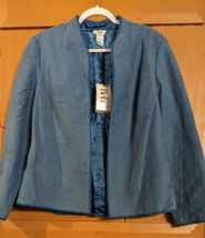 Reba Blue Open Embroidered Jacket Women 14 Cotton w/ Silk Lining Floral ... - £30.39 GBP