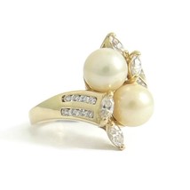 Authenticity Guarantee 
Pearl CZ Cubic Zirconia Cluster Cocktail Ring 14K Yel... - £475.52 GBP