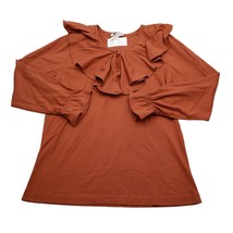 Jeans Wear Shirt Womens L Brown Long Sleeve Ruffle Shoulder Pads Button ... - $19.68