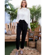 Women&#39;s Ruffle High Waist Belt Side Pocket Front Zipper Solid Pants - $45.90 CAD