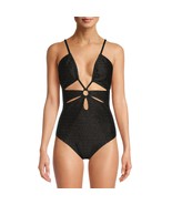 Time and Tru Women&#39;s Cut Out One Piece Swimsuit Size M (8-10) Color Black - £17.35 GBP