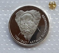 GERMANY 10 MARK PROOF SILVER COIN 1988 D ARTHUR SCHOPENHAUER MINT SEALED - $46.36