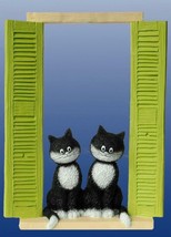 &quot;On The Watch&quot; Two Cats Sitting In Window with Shutters Sculpture Statue Dubout - £36.73 GBP
