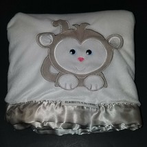 Blankets &amp; Beyond White Tan Monkey Fleece Baby Blanket Lovey 28&quot;x34&quot; Sat... - $19.75