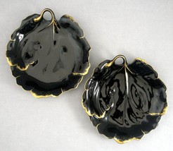 Mikasa Ebony Treasures B2099 Larry Laslo Narumi Japan Black Leaf Candy Dish 2 pc - £23.50 GBP