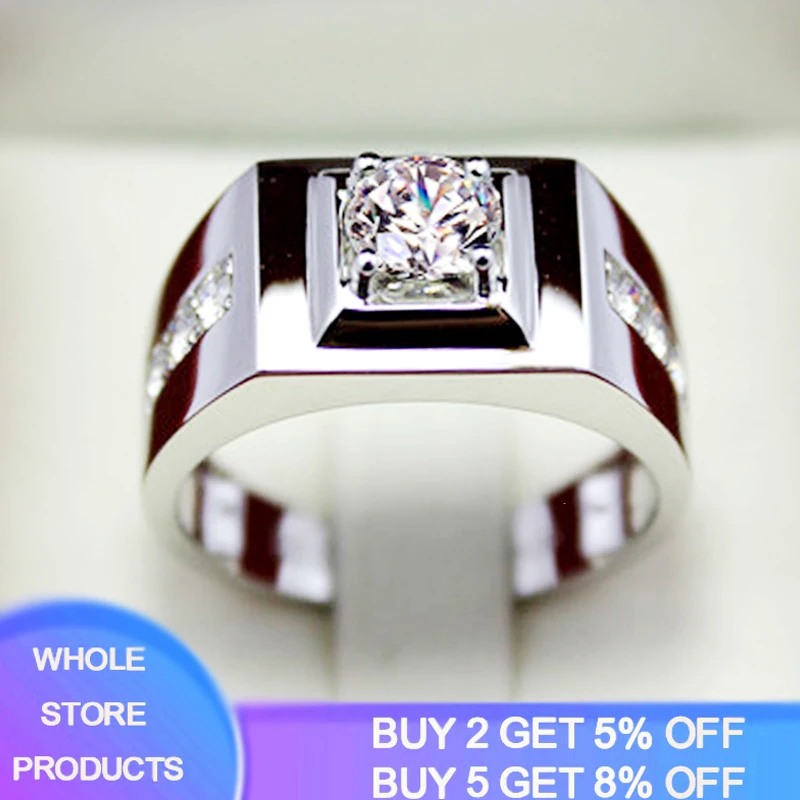 Solitaire Male Ring Tibetan Silver 1.0ct CZ Zircon Engagement Jewelry Wedding Ri - £20.28 GBP