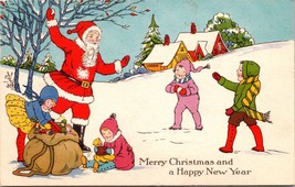 Santa Claus snowball fight Christmas Toys Children c1910 nostalgia Postcard a4 - £17.76 GBP