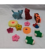 Lot Of (12) Vintage Eraser/Rubber Toys Cats Stockings Star Flower Apple Sun - $17.81