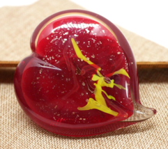 Glass Heart Paperweight Red Yellow Gold Flecks Murano Style - £10.99 GBP