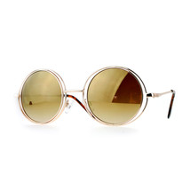Damen Sonnenbrille Doppel Felge Runde Gold Metallrahmen Spiegel Linse - £10.11 GBP