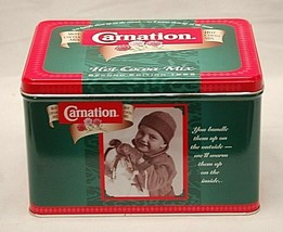 Carnation Hot Cocoa Mix Tin Box Canister 1996 Nabisco Advertising Winter Scenes - £19.88 GBP