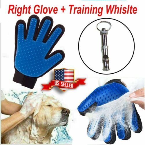 Gentle Deshedding Hair Fur Removal Pet Grooming Glove with Training Whistle - $7.38