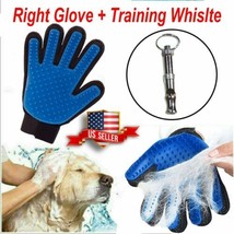Gentle Deshedding Hair Fur Removal Pet Grooming Glove with Training Whistle - £5.88 GBP
