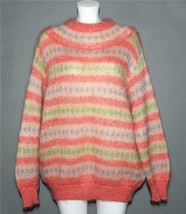 Benetton 80% Mohair Blend Coral Blue Green Striped Sweater Wm&#39;s 48 Italy... - £42.35 GBP