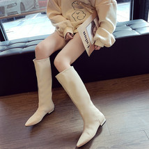 Designer Soft Leather Knee High Boots Women Pointy Toe Low Heels Winter Long Boo - £42.86 GBP