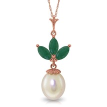 4.75 Carat 14K Solid Rose Gold Gemstone Necklace Natural Pearl Emerald 14&quot;-24&quot;  - £299.08 GBP