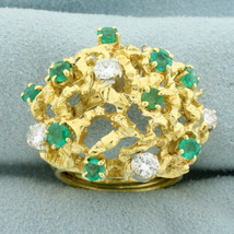 Designer 2ct TW Emerald and Diamond Statement Ring in 18K Yellow Gold - $2,668.50