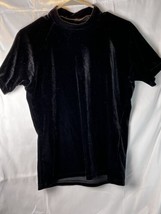 Y2K Black Velvet Mock Neck Short Sleeve Top Stretch Women -See pics measurements - £3.86 GBP