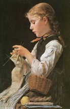 Art Knitting Girl by Albert Anker. Oil Painting Giclee Print Canvas - £7.44 GBP+