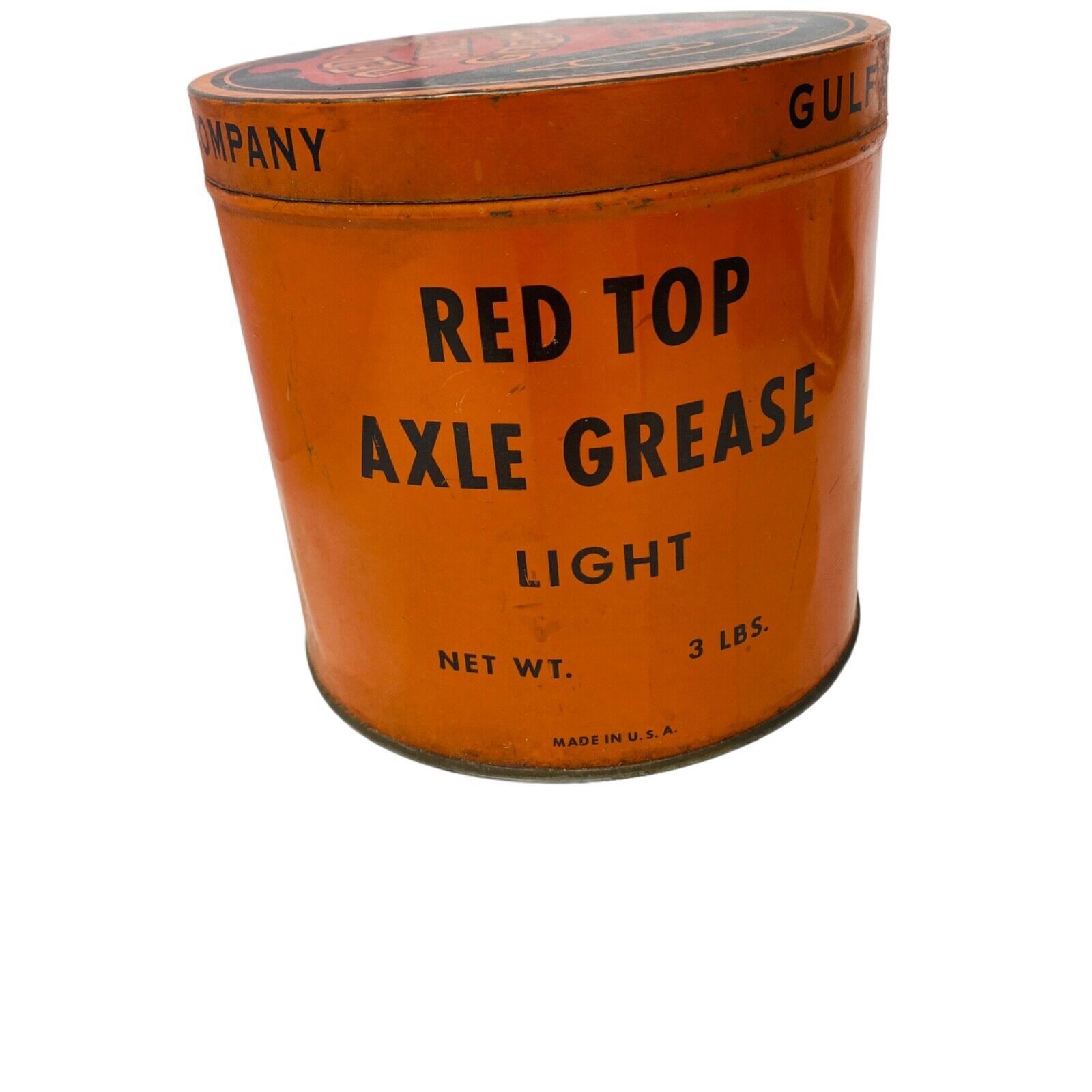 VINTAGE GULF REFINING CO RED TOP AXLE GREASE LIGHT 3 LB CAN  GREAT CONDITION - $111.38