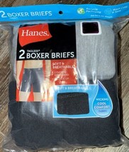 Hanes ~ 2-Pair Men&#39;s Boxer Brief Cotton Black Gray Tagless ~ S (28-30) - £10.36 GBP