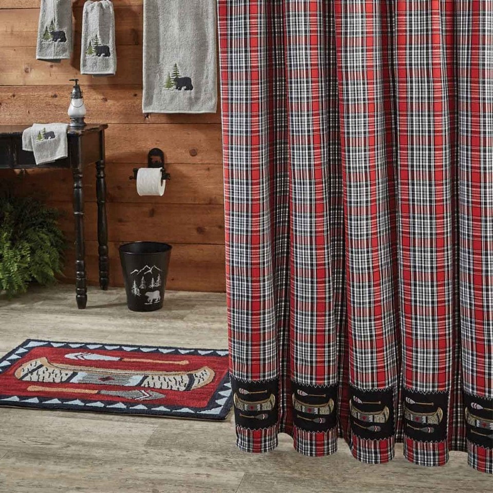 Rustic Montana Plaid Canoe Bathroom Curtain - $186.09
