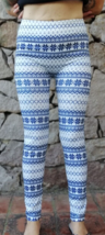 Xmas Leggings New Women Blue Patterned High Waist Tight Footless Small M... - £11.88 GBP