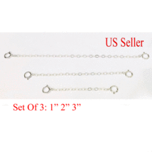 3 PCS Solid Sterling Silver Extender /Safety Chain Necklace Bracelet spring lock - £10.12 GBP