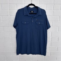 Rock Republic Polo Shirt Mens XL Zippered Pocket Metal Buttons Blue Text... - £13.00 GBP