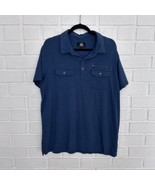 Rock Republic Polo Shirt Mens XL Zippered Pocket Metal Buttons Blue Text... - £13.19 GBP