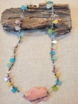 Pastel Multi Semi Precious Stone Necklace Rhodonite Healing Crystals Vin... - $48.33
