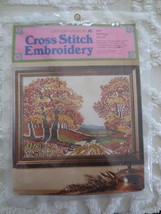 1973 Erica Wilson Columbia Minerva Fall Scene Stamped Cross Stitch Sealed Kit - £22.81 GBP