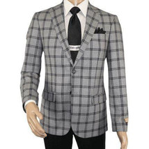 Men Sport Coat by Berlusconi Turkey Soft European Plaid #MK80 06 Black Gray - $99.99