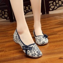 Floral Fabric Women Slip on Ballet Flats Vintage Chinese Ladies Comfort Soft Can - £22.26 GBP