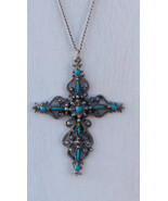 Vintage Roma Faux Turquoise Petite Point Cross 24 Inch Necklace, Signed,... - $22.50