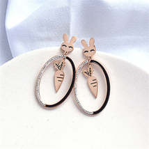Cubic Zirconia &amp; 18K Rose Gold-Plated Rabbit Carrot Oval Drop Earrings - £11.79 GBP