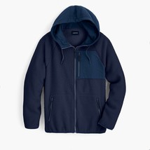J. Crew Sherpa zip-front Hooded Jacket Size Large Navy - £61.19 GBP