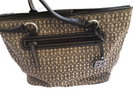 Giani Bernini Brown Faux Leather Handbag Purse Tote Logo Repeat  - £12.55 GBP