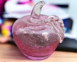 Vintage Hand Blown Art Glass Apple In Mulberry &amp; Clear Stem And Leaf Pon... - $14.80